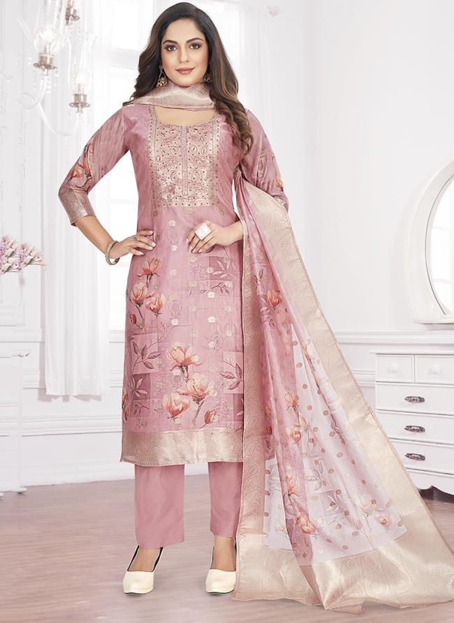 Orgnaza Jacquard  Pink Festival Wear Embroidery Work Readymade Suit